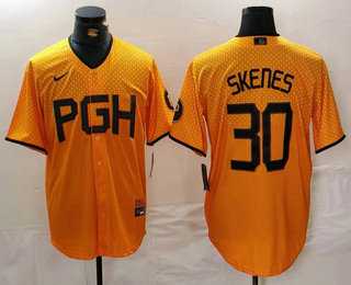 Mens Pittsburgh Pirates #30 Paul Skenes Yellow 2023 City Connect Stitched Jersey->pittsburgh pirates->MLB Jersey